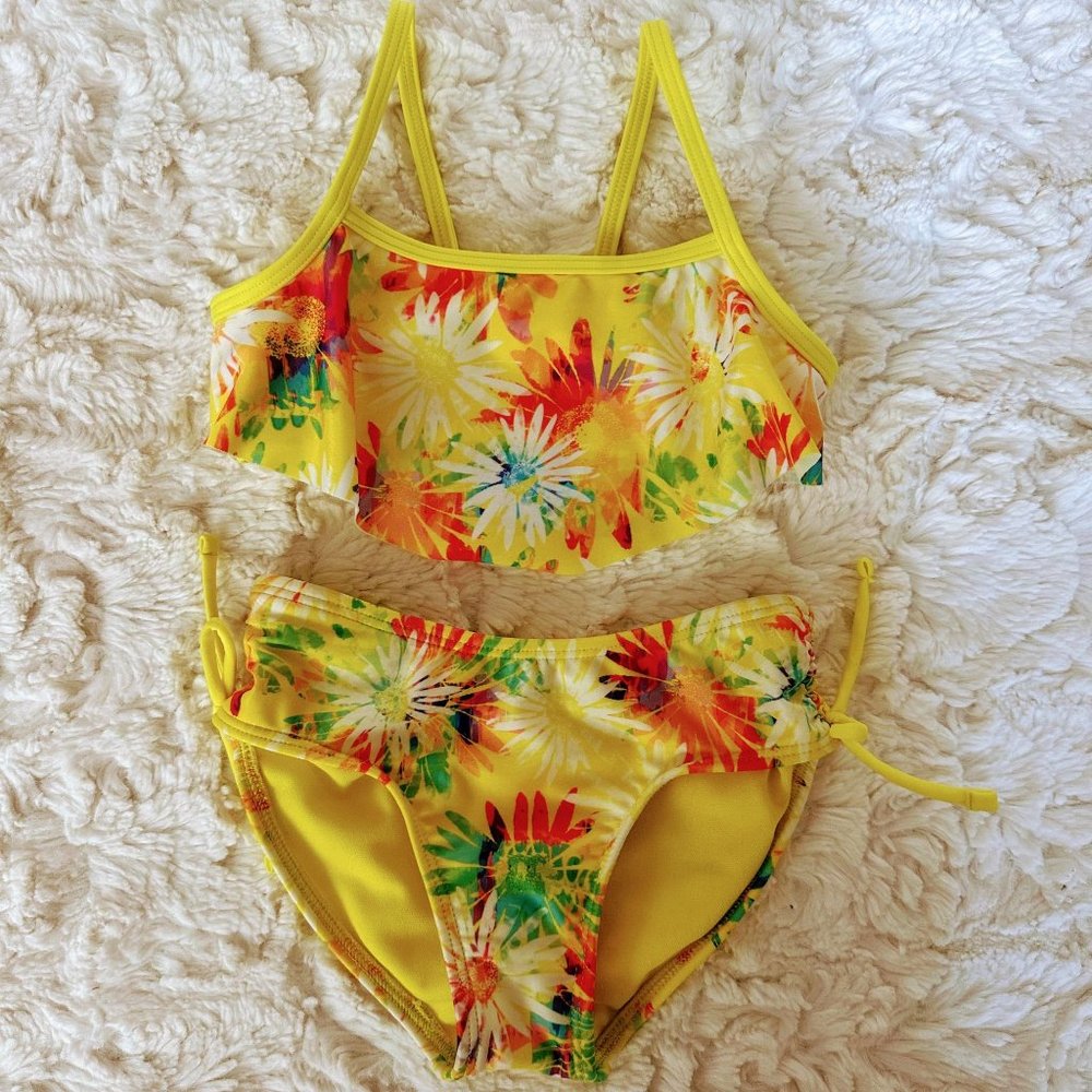 Cat & Jack Girls'  Bikini Top 2 Pc Set Floral Size XS (4/5) Yellow
